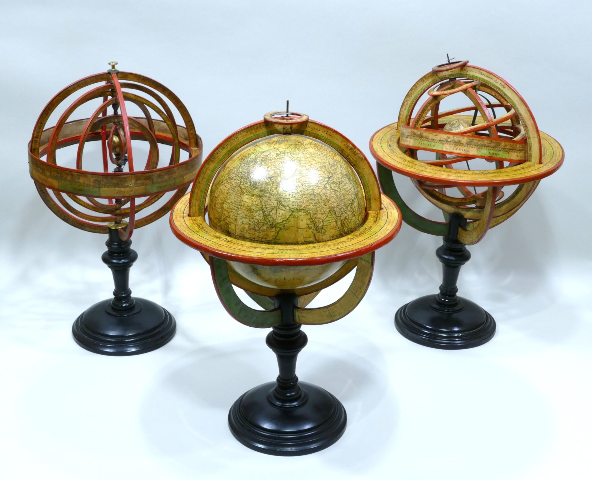 Rare set of three globe and spheres signed Delamarche dated 1801